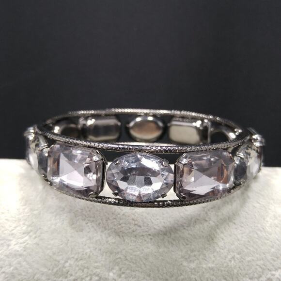 Large Rhinestone Bangle, Clear Rhinestones Hint of Lavender, Length 8 Inches - Picture 2 of 8